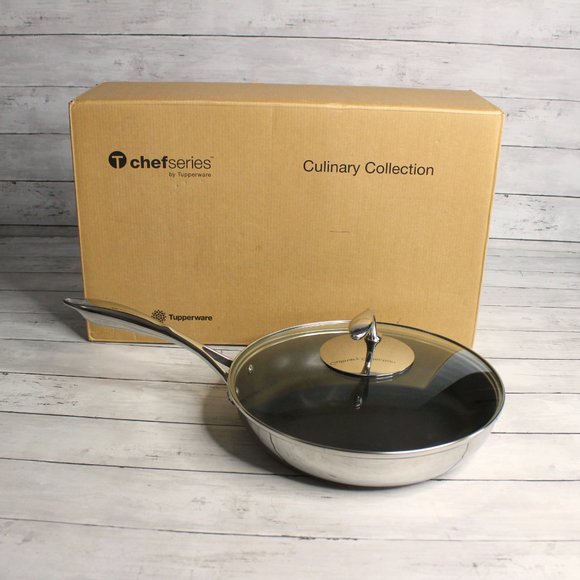 Tupperware Chef Series Non Stick 11" Fry Pan Stainless Steel Glass Cover - Picture 2 of 7